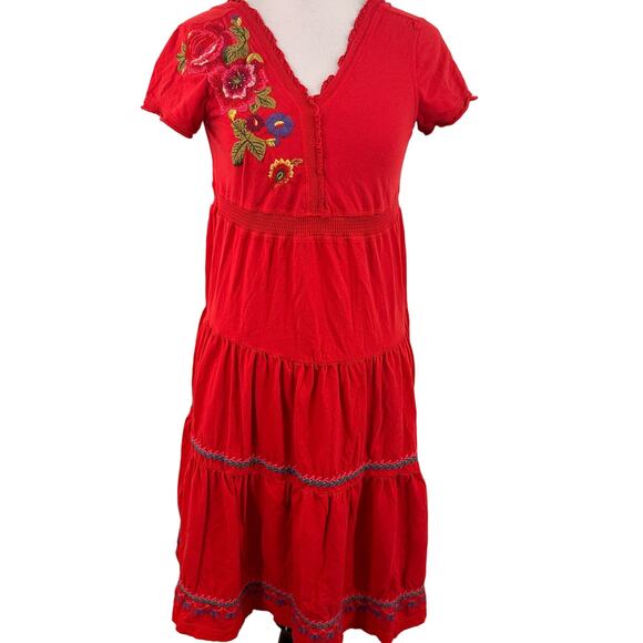 Johnny Was V-Neck Red Embroidered Floral Dress Size XS - Picture 1 of 11